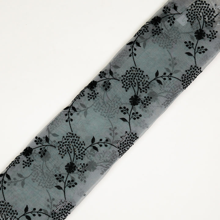 Nishika Jaal on Grey Silk Organza Embroidered Fabric