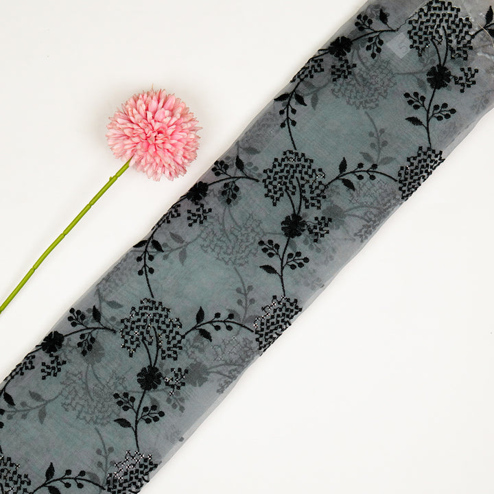 Nishika Jaal on Grey Silk Organza Embroidered Fabric
