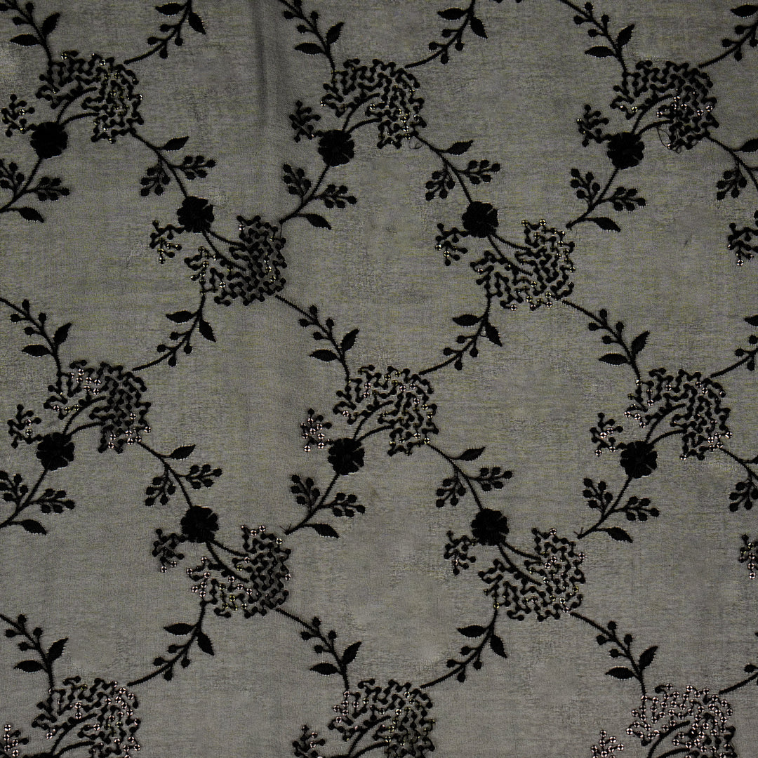 Nishika Jaal on Black Silk Organza Embroidered Fabric
