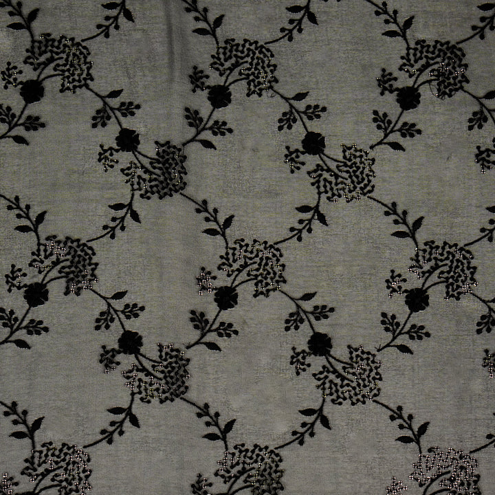 Nishika Jaal on Black Silk Organza Embroidered Fabric