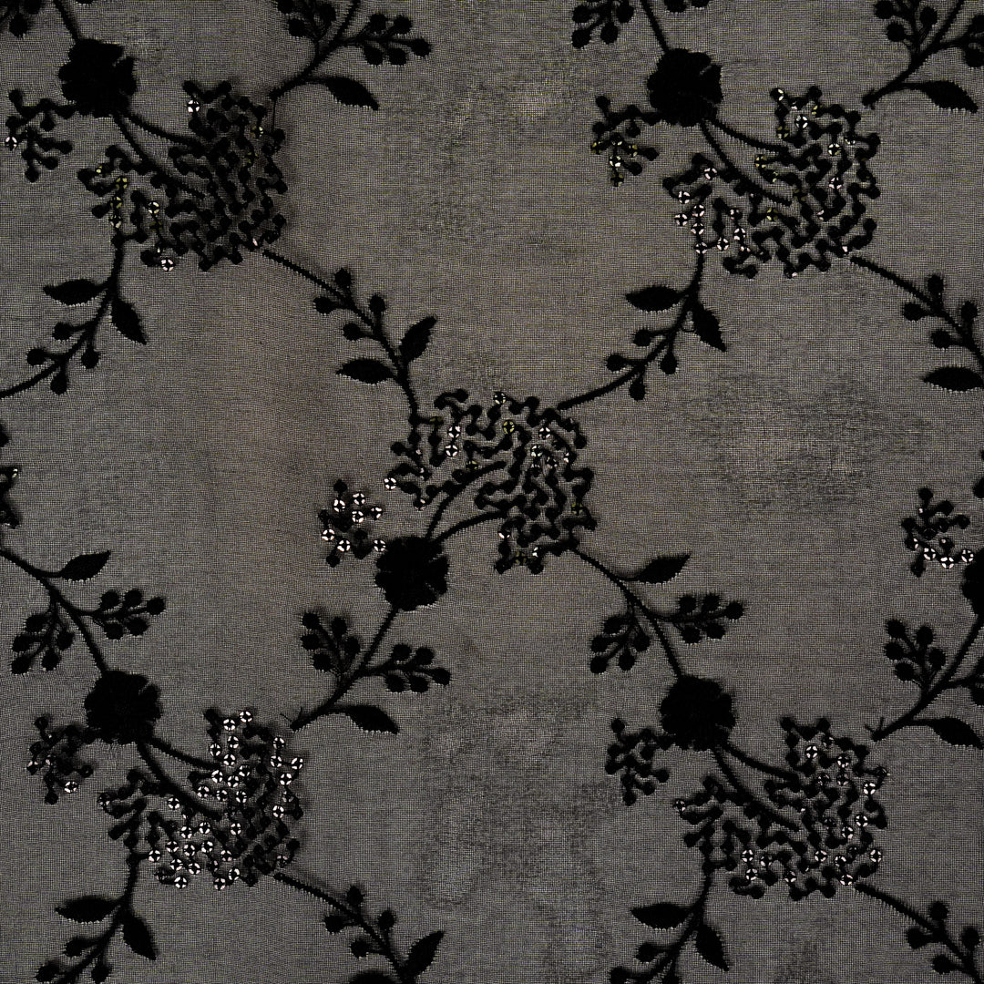 Nishika Jaal on Black Silk Organza Embroidered Fabric
