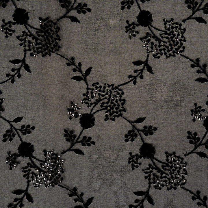 Nishika Jaal on Black Silk Organza Embroidered Fabric