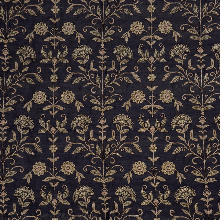 Barika Jaal on Navy Blue Luxe Silk Chanderi Embroidered Fabric