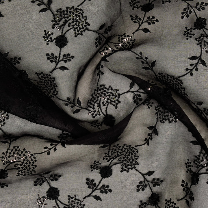 Nishika Jaal on Black Silk Organza Embroidered Fabric