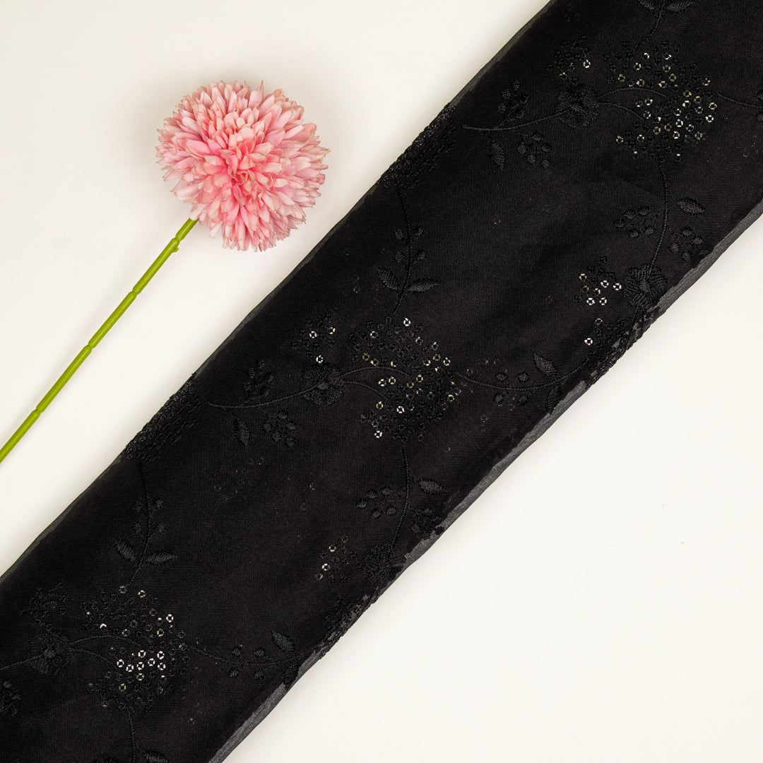 Nishika Jaal on Black Silk Organza Embroidered Fabric