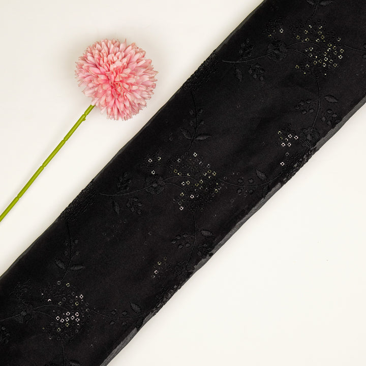 Nishika Jaal on Black Silk Organza Embroidered Fabric