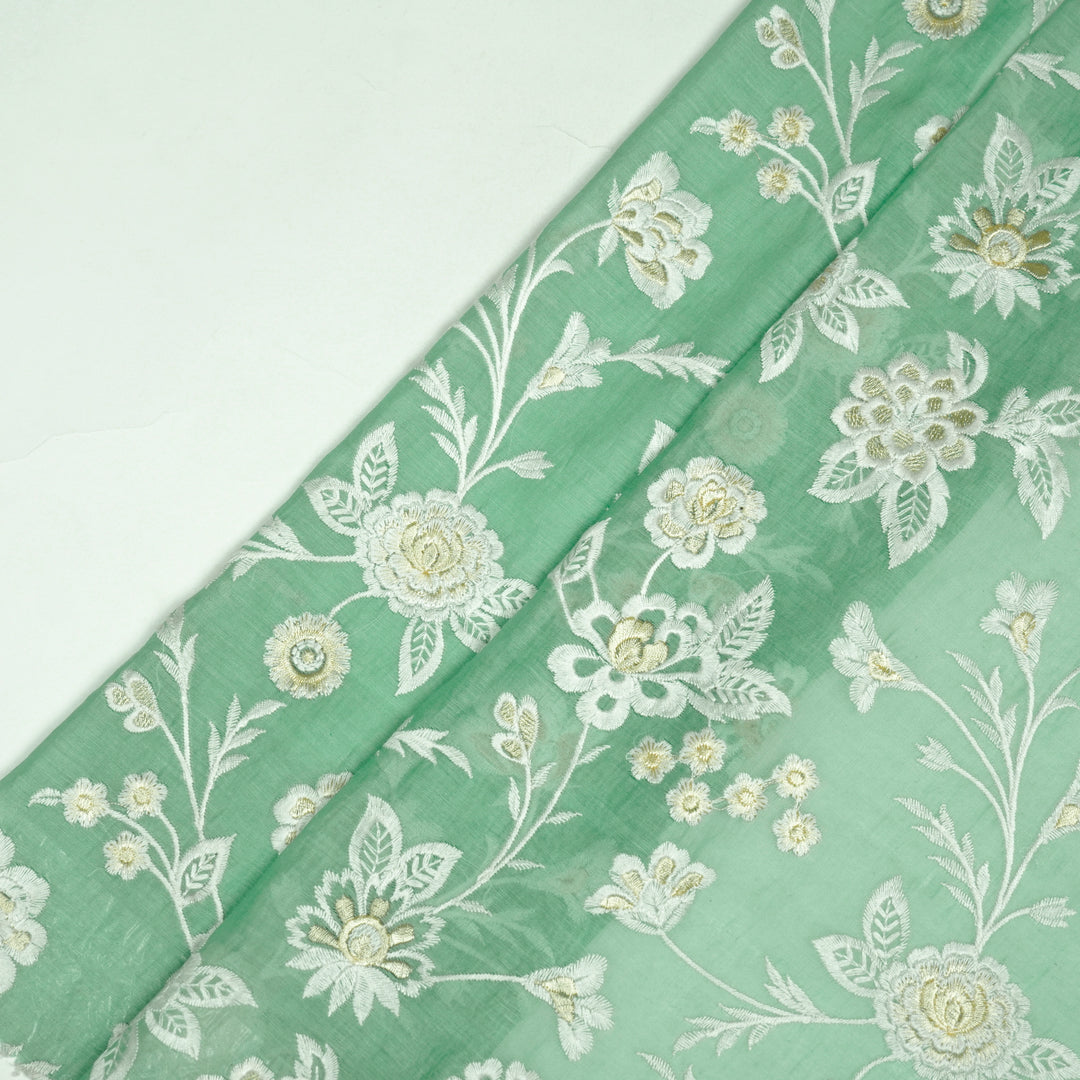 Sanchita Jaal on Mint Green Cotton Silk Embroidered Fabric