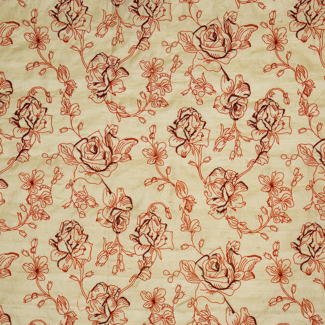 Gulika Jaal on Natural/Red Munga Silk Embroidered Fabric