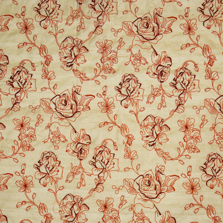 Gulika Jaal on Natural/Red Munga Silk Embroidered Fabric