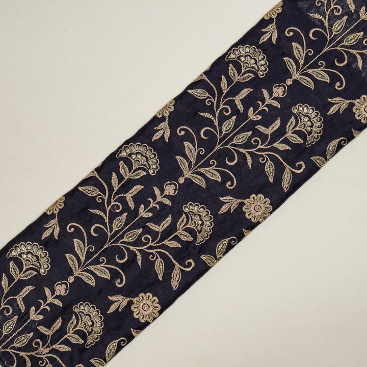 Barika Jaal on Navy Blue Luxe Silk Chanderi Embroidered Fabric