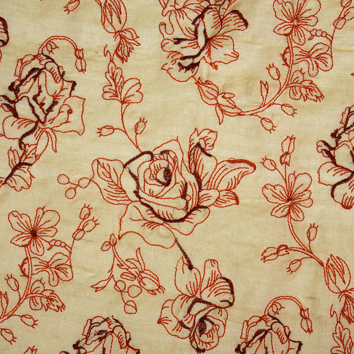 Gulika Jaal on Natural/Red Munga Silk Embroidered Fabric