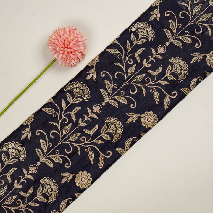 Barika Jaal on Navy Blue Luxe Silk Chanderi Embroidered Fabric