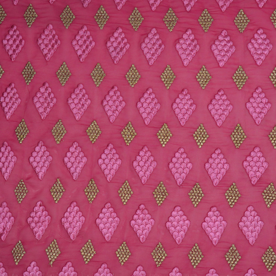 Afana Buta on Fuxia Semi Georgette Embroidered Fabric
