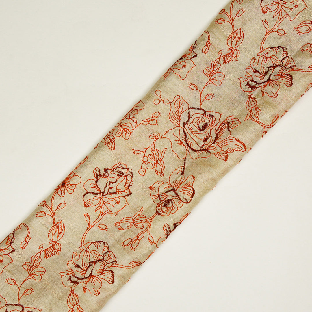 Gulika Jaal on Natural/Red Munga Silk Embroidered Fabric
