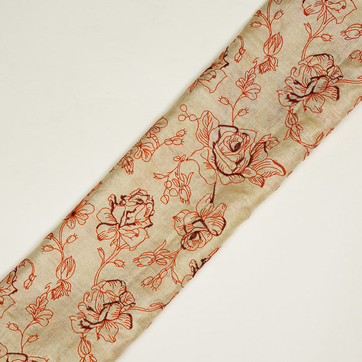 Gulika Jaal on Natural/Red Munga Silk Embroidered Fabric