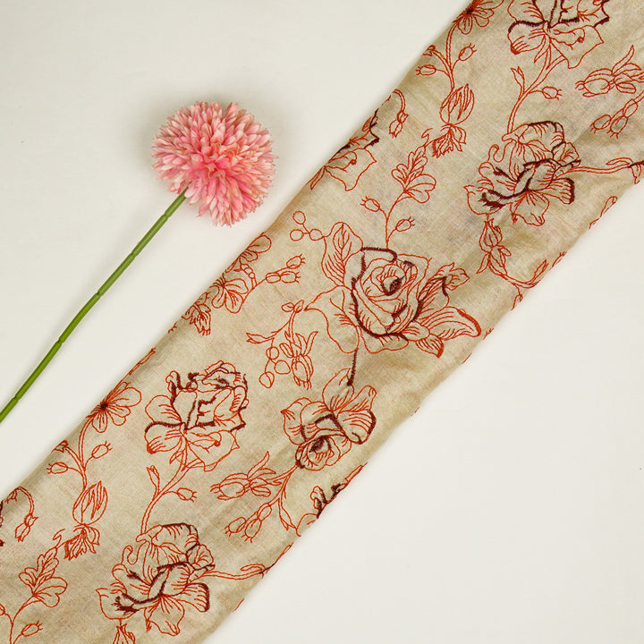 Gulika Jaal on Natural/Red Munga Silk Embroidered Fabric