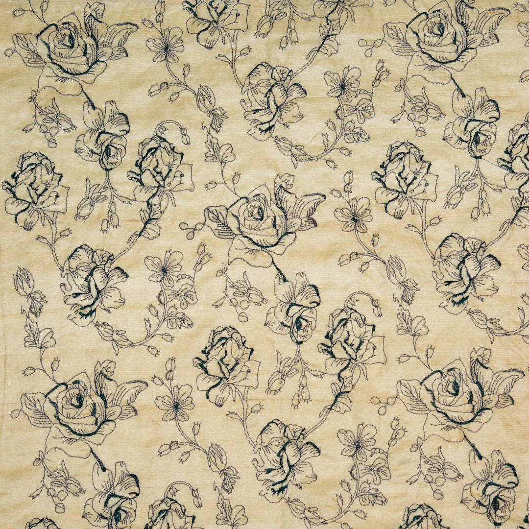 Gulika Jaal on Natural/Blue Munga Silk Embroidered Fabric