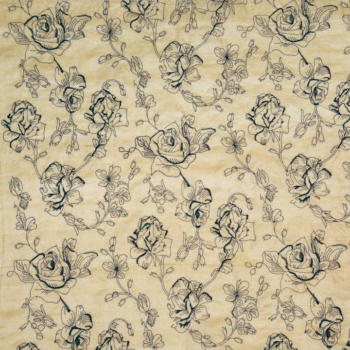 Gulika Jaal on Natural/Blue Munga Silk Embroidered Fabric