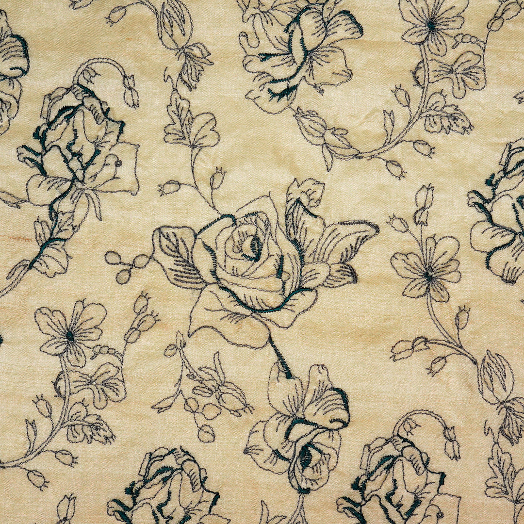 Gulika Jaal on Natural/Blue Munga Silk Embroidered Fabric