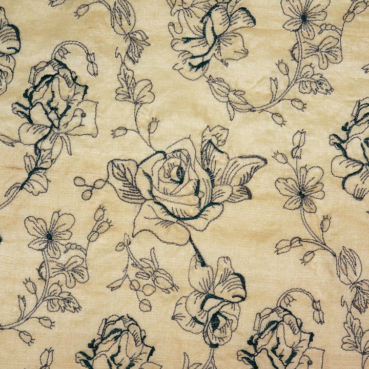Gulika Jaal on Natural/Blue Munga Silk Embroidered Fabric