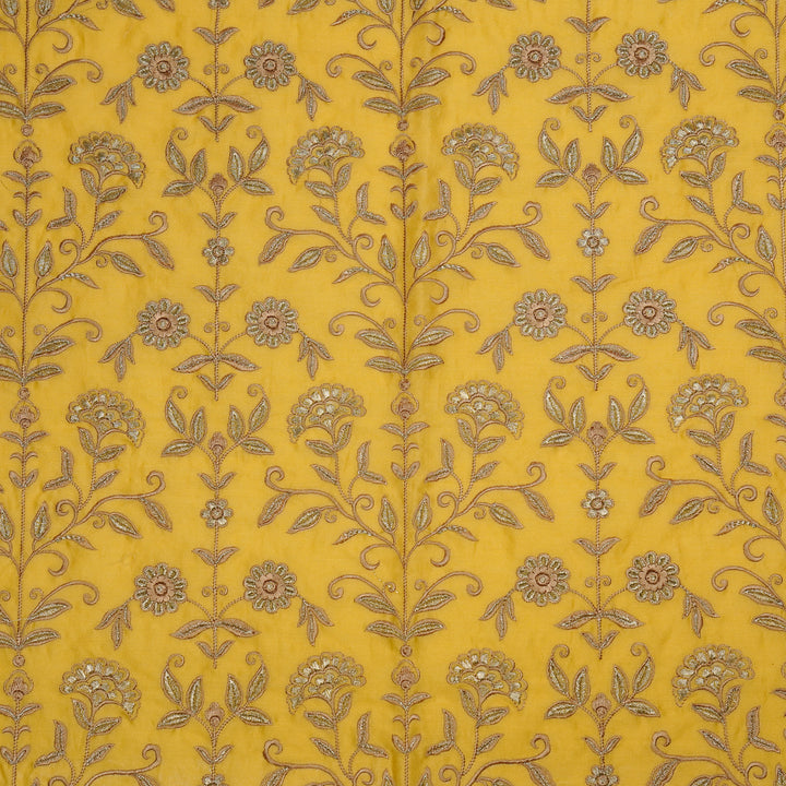 Barika Jaal on Gold Luxe Silk Chanderi Embroidered Fabric