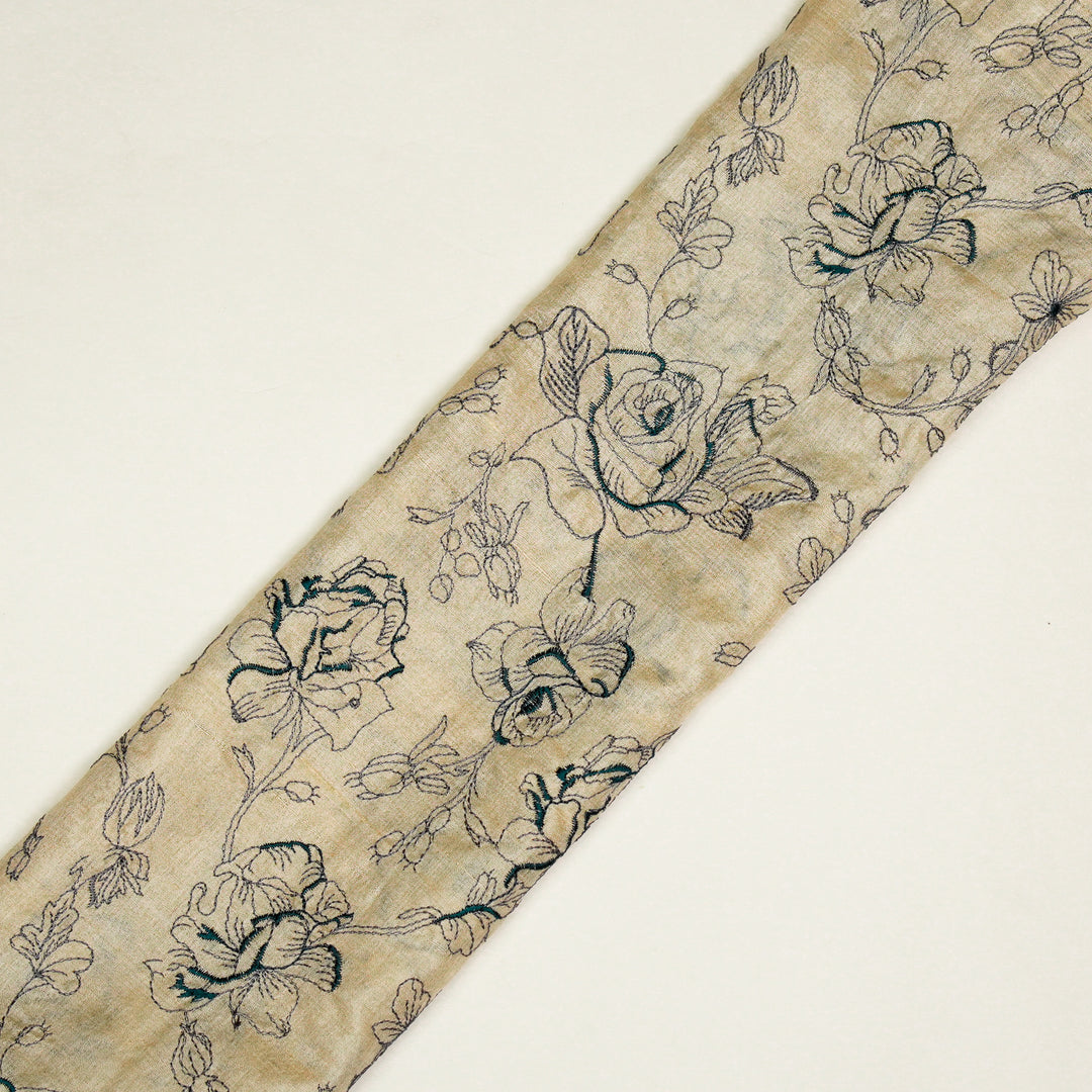 Gulika Jaal on Natural/Blue Munga Silk Embroidered Fabric