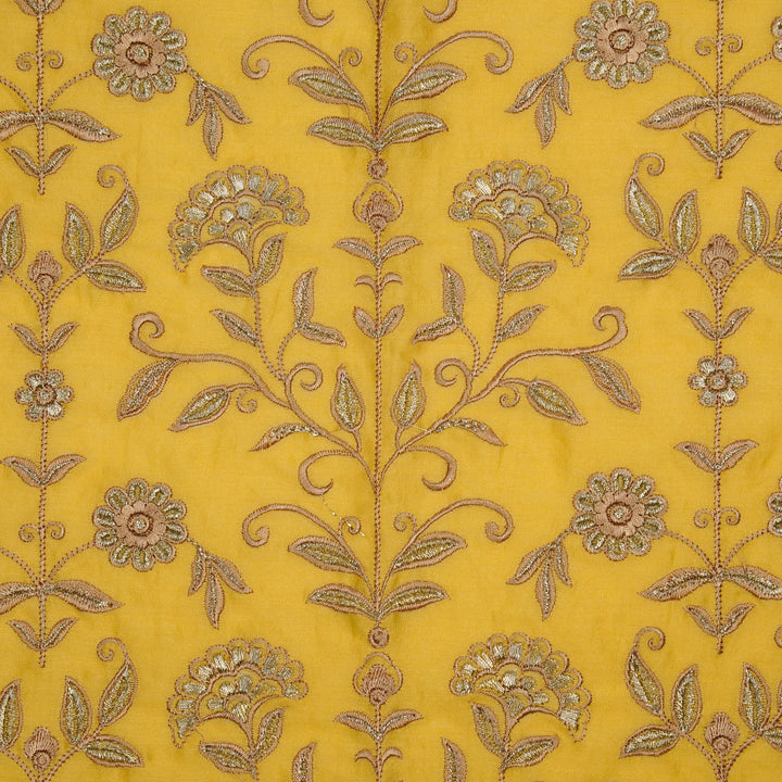 Barika Jaal on Gold Luxe Silk Chanderi Embroidered Fabric