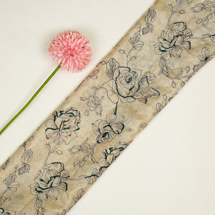 Gulika Jaal on Natural/Blue Munga Silk Embroidered Fabric