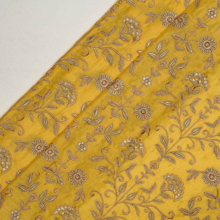 Barika Jaal on Gold Luxe Silk Chanderi Embroidered Fabric