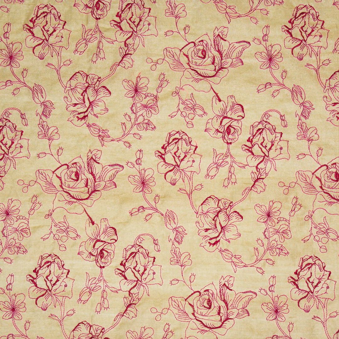 Gulika Jaal on Natural/Fuxia Munga Silk Embroidered Fabric