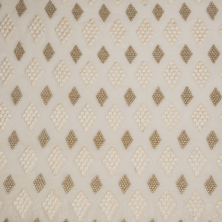 Afana Buta on White Semi Georgette Embroidered Fabric