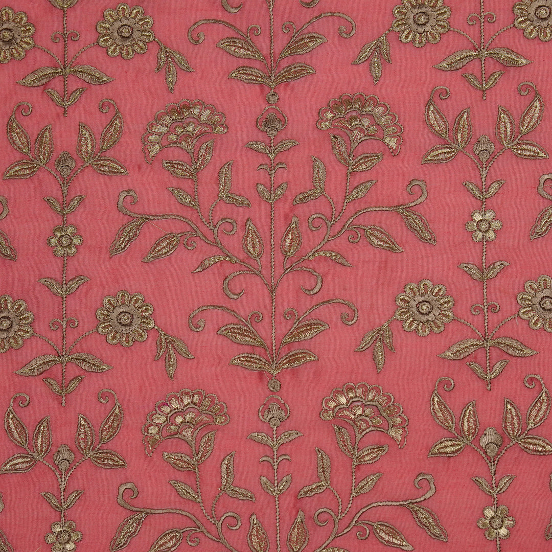 Barika Jaal on Dusky Fuxia Luxe Silk Chanderi Embroidered Fabric