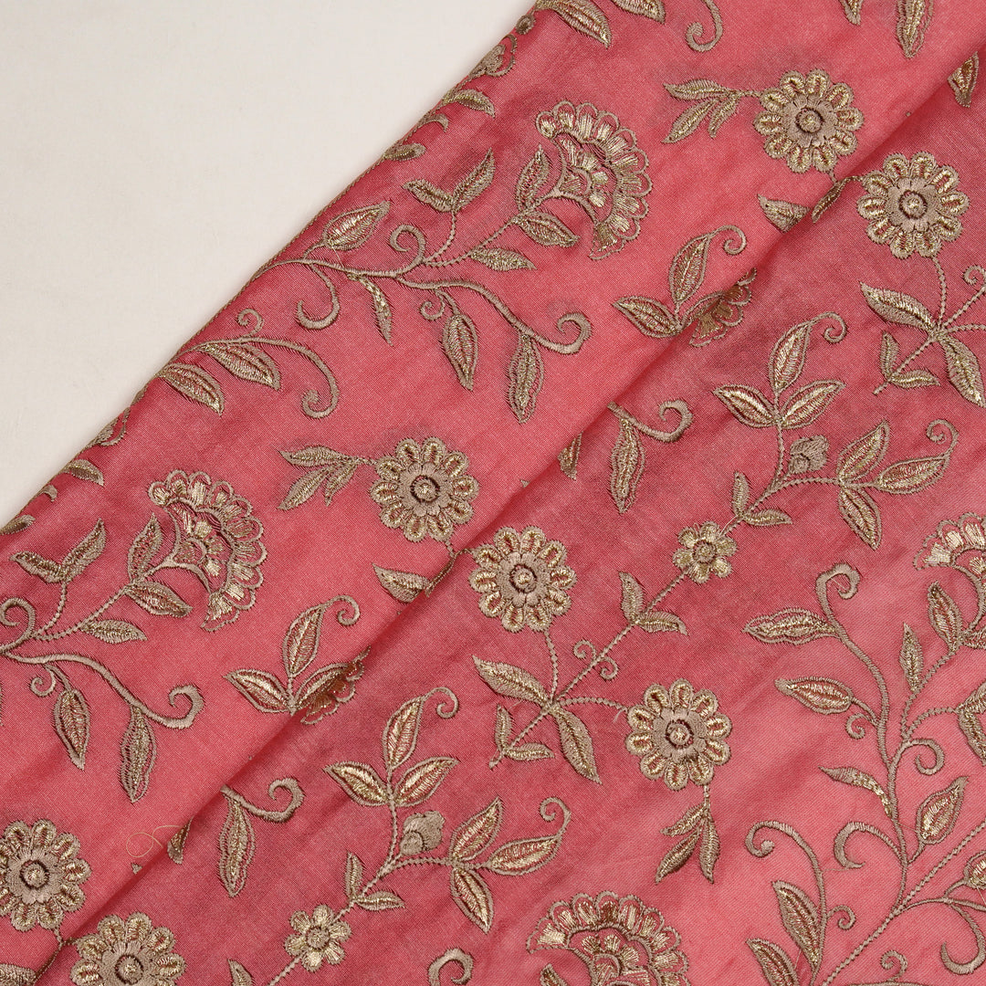 Barika Jaal on Dusky Fuxia Luxe Silk Chanderi Embroidered Fabric