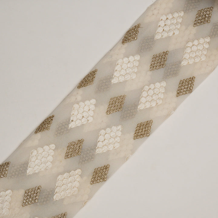 Afana Buta on White Semi Georgette Embroidered Fabric
