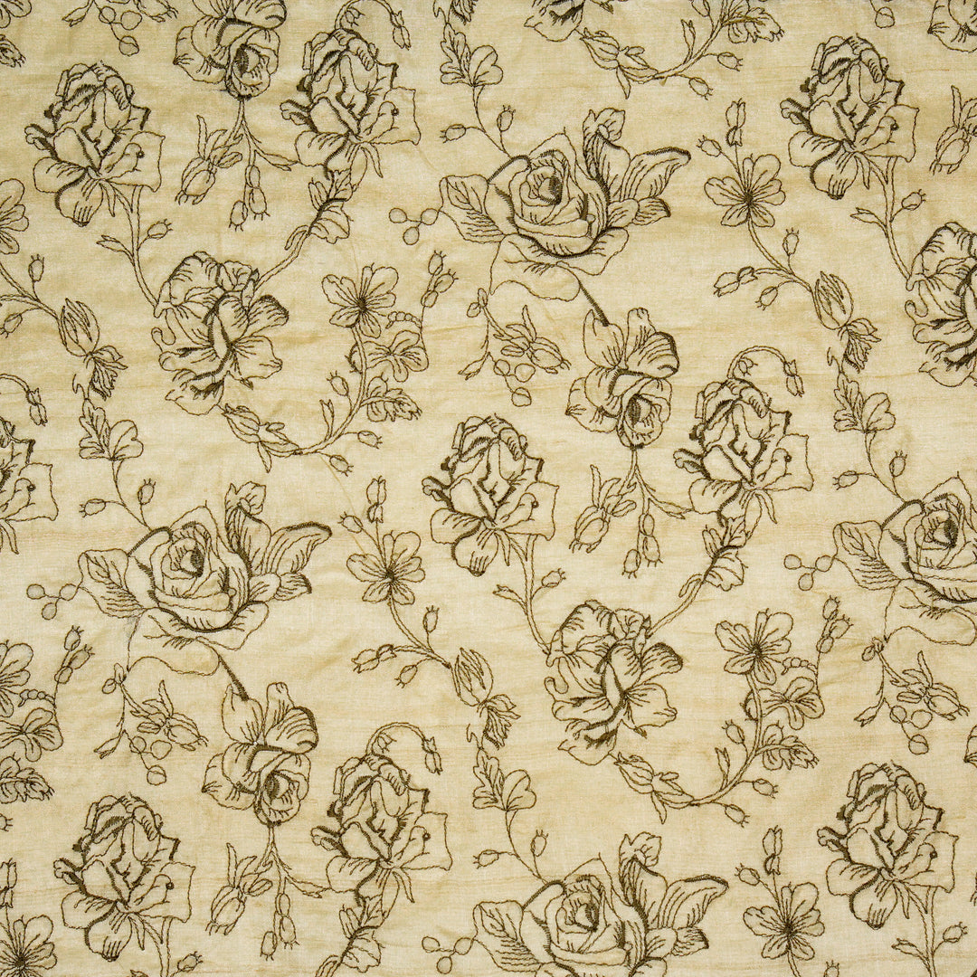 Gulika Jaal on Natural/Olive Munga Silk Embroidered Fabric