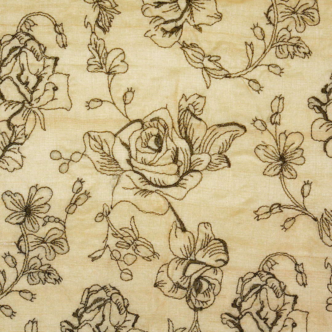 Gulika Jaal on Natural/Olive Munga Silk Embroidered Fabric