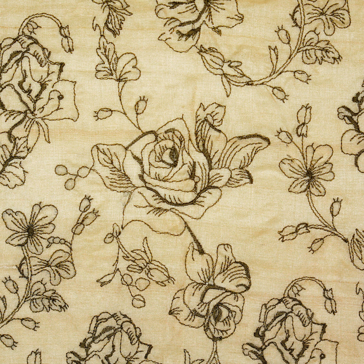 Gulika Jaal on Natural/Olive Munga Silk Embroidered Fabric
