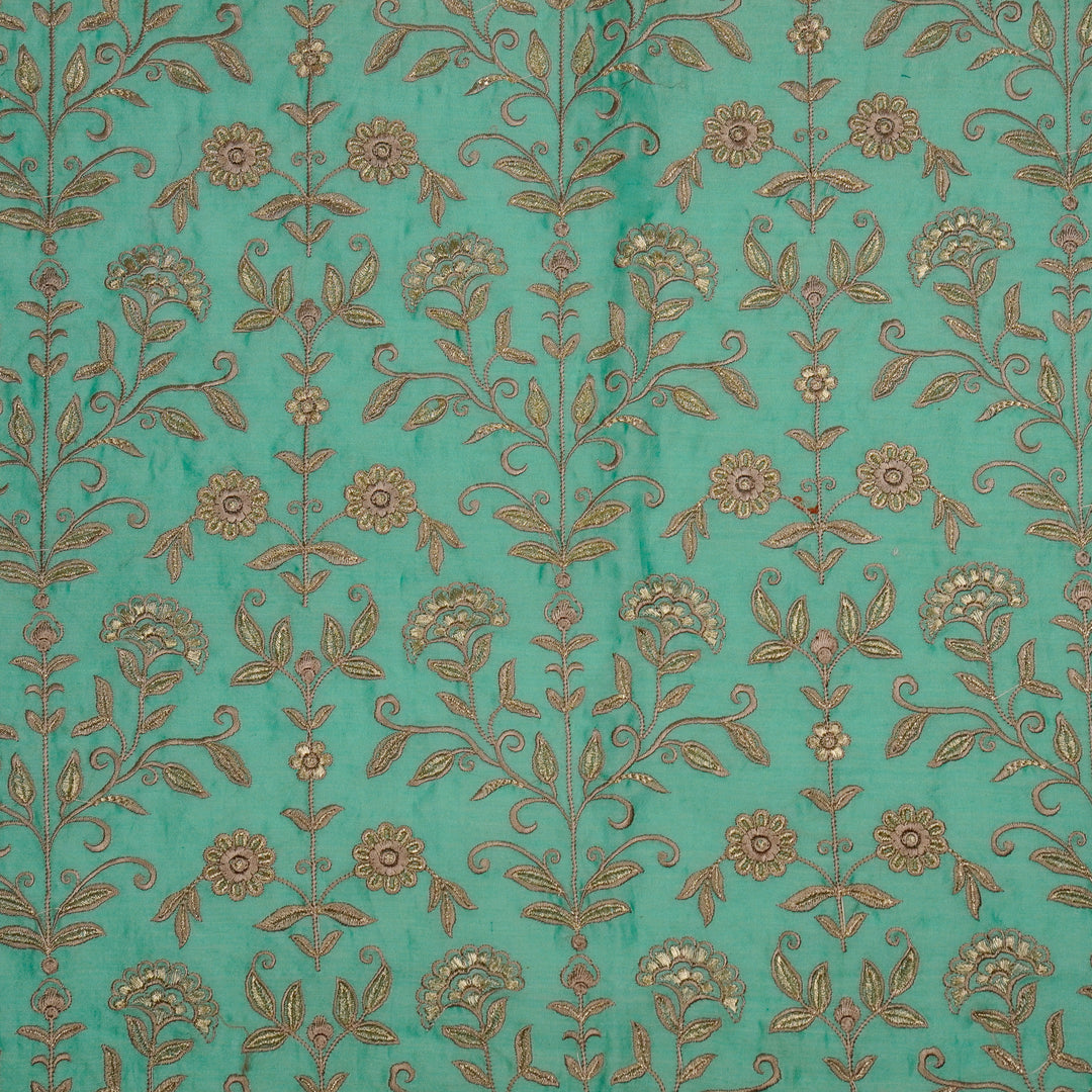 Barika Jaal on Turquoise Luxe Silk Chanderi Embroidered Fabric