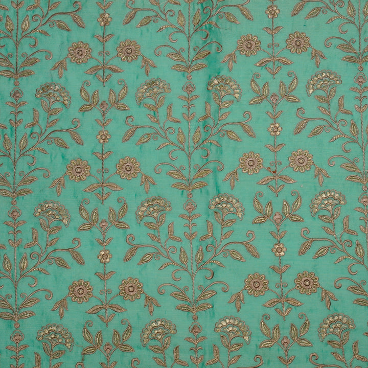 Barika Jaal on Turquoise Luxe Silk Chanderi Embroidered Fabric