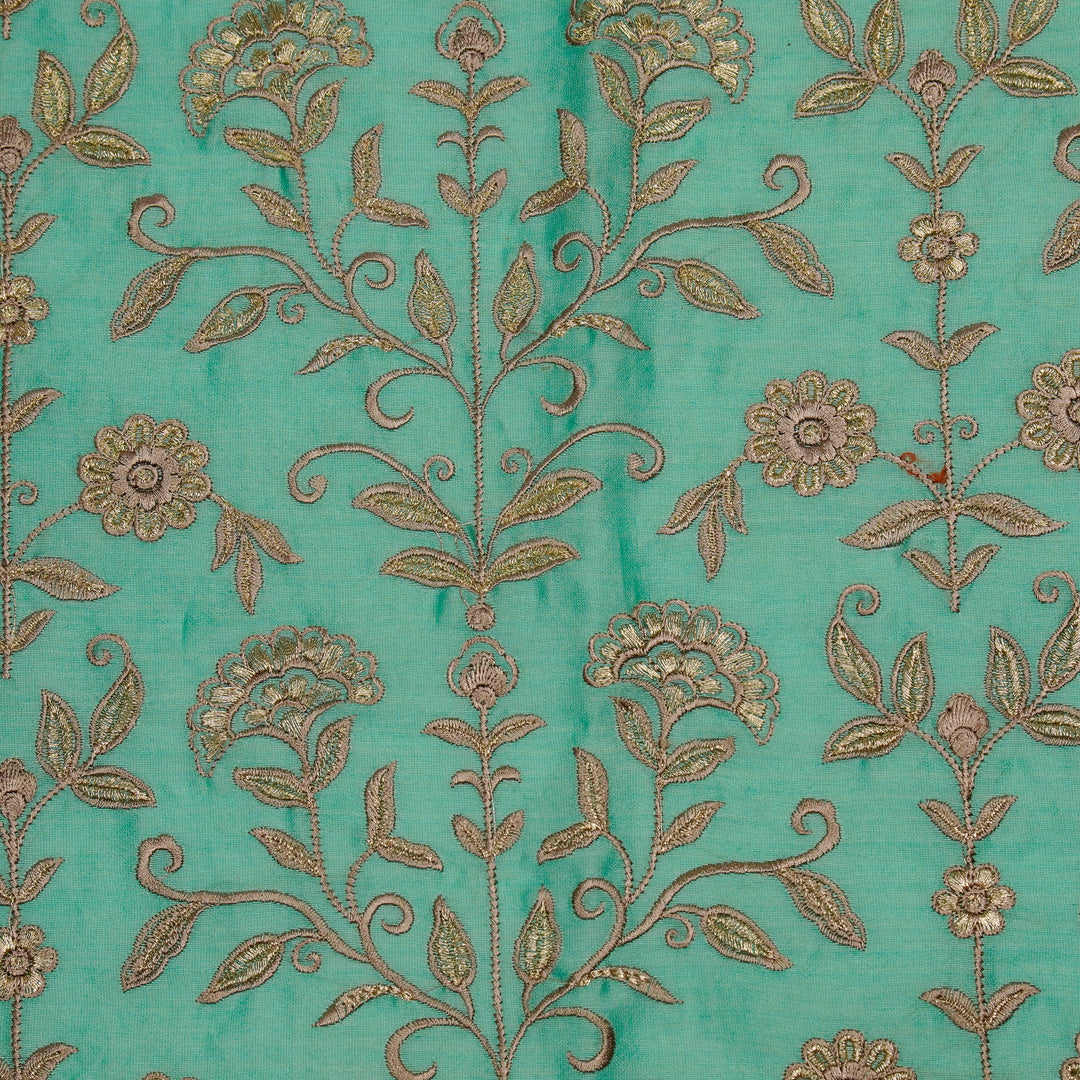 Barika Jaal on Turquoise Luxe Silk Chanderi Embroidered Fabric