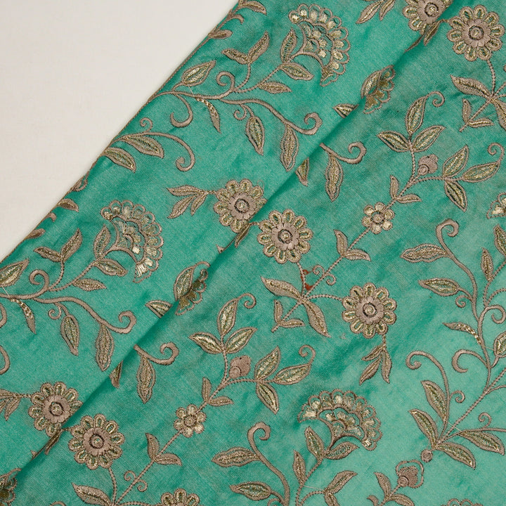 Barika Jaal on Turquoise Luxe Silk Chanderi Embroidered Fabric