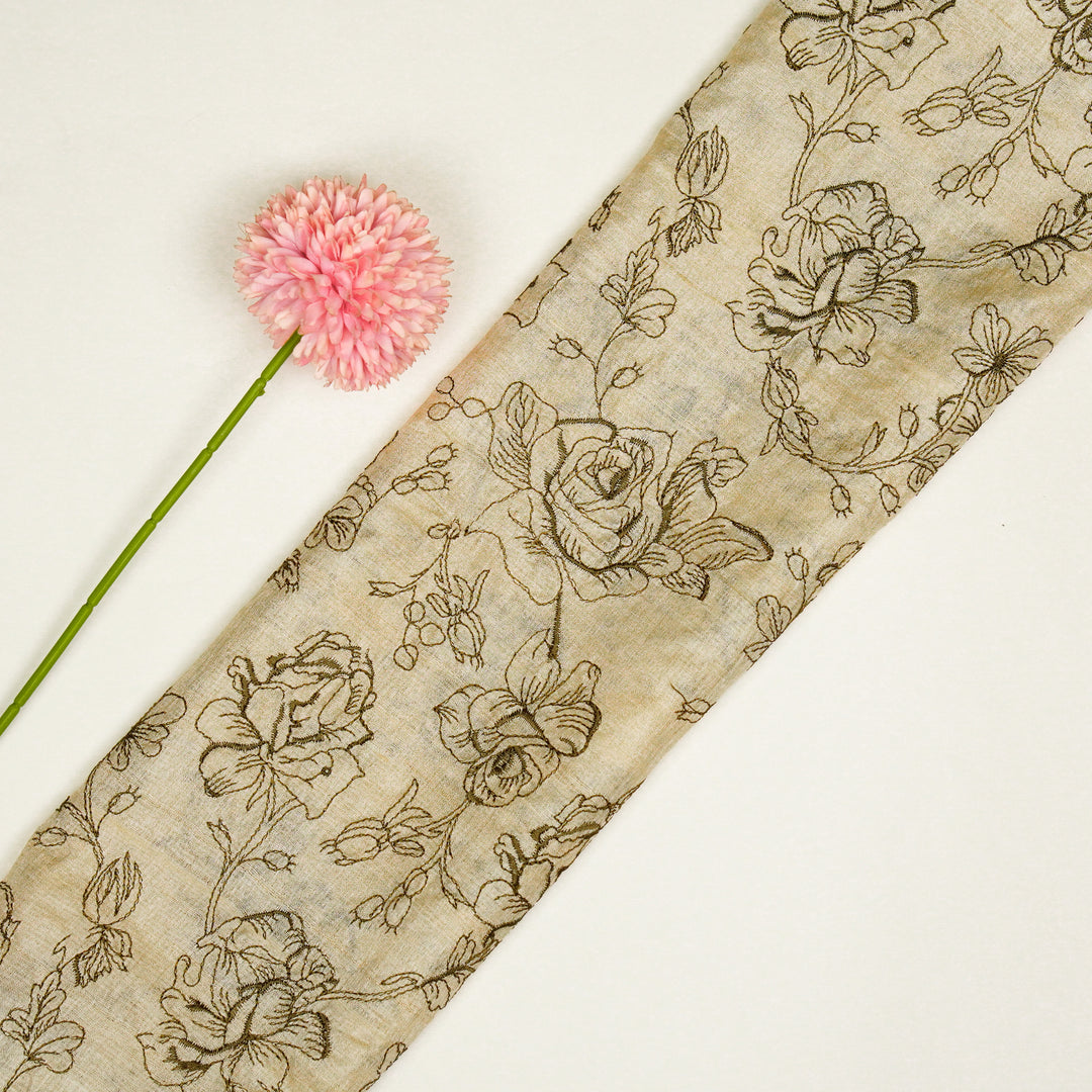 Gulika Jaal on Natural/Olive Munga Silk Embroidered Fabric