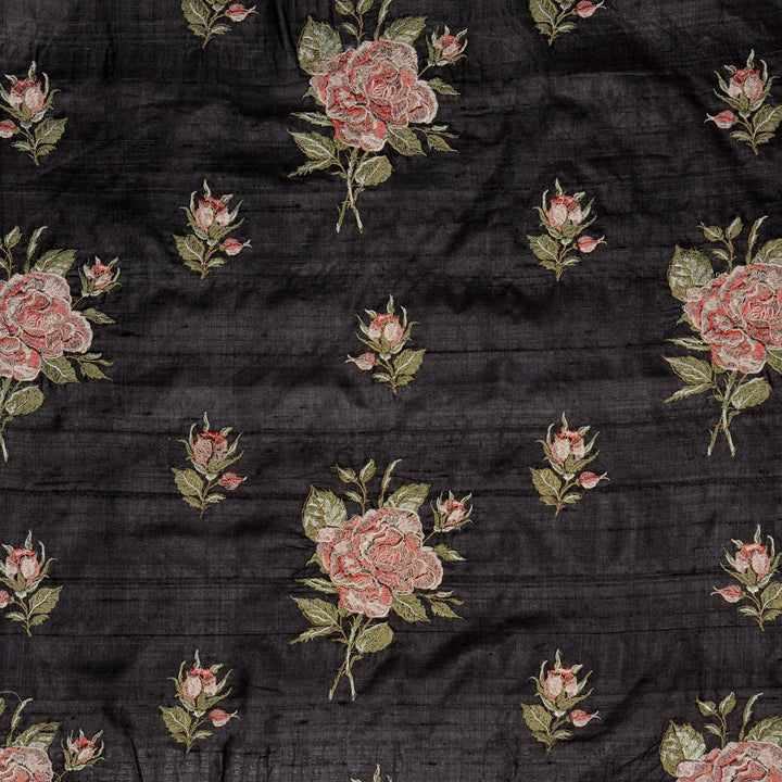 Samreen Buta on Black Tussar Silk Embroidered Fabric