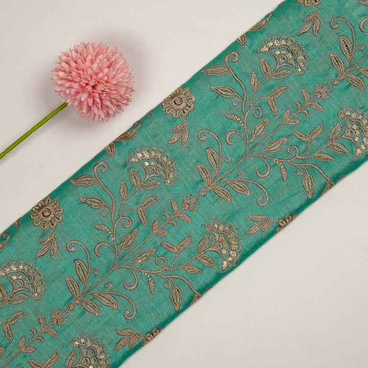 Barika Jaal on Turquoise Luxe Silk Chanderi Embroidered Fabric