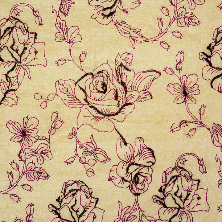 Gulika Jaal on Natural/Purple Munga Silk Embroidered Fabric