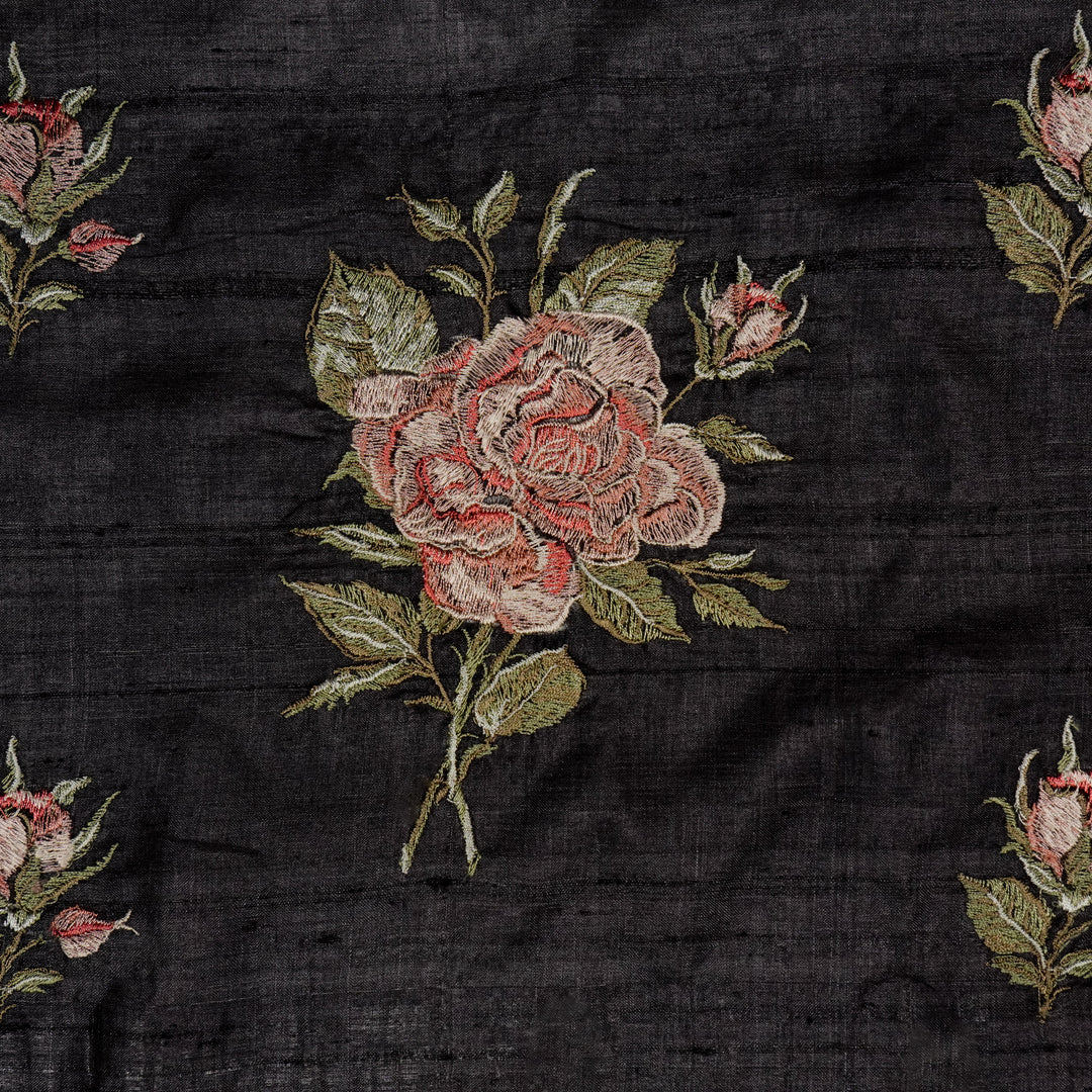 Samreen Buta on Black Tussar Silk Embroidered Fabric