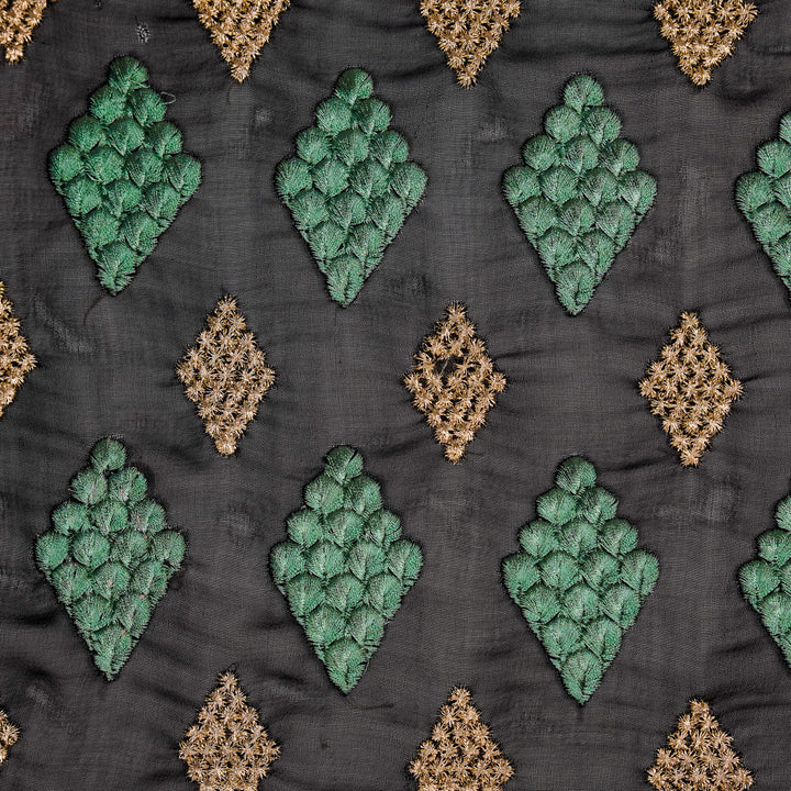 Afana Buta on Black Semi Georgette Embroidered Fabric