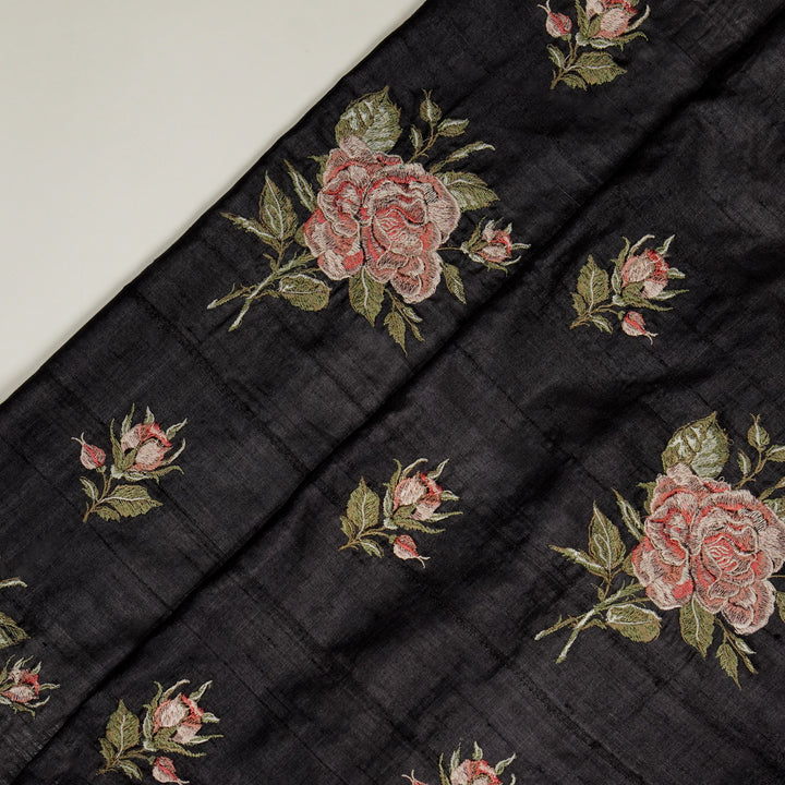 Samreen Buta on Black Tussar Silk Embroidered Fabric