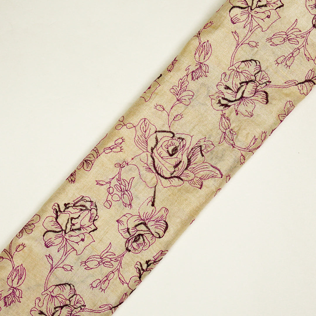 Gulika Jaal on Natural/Purple Munga Silk Embroidered Fabric