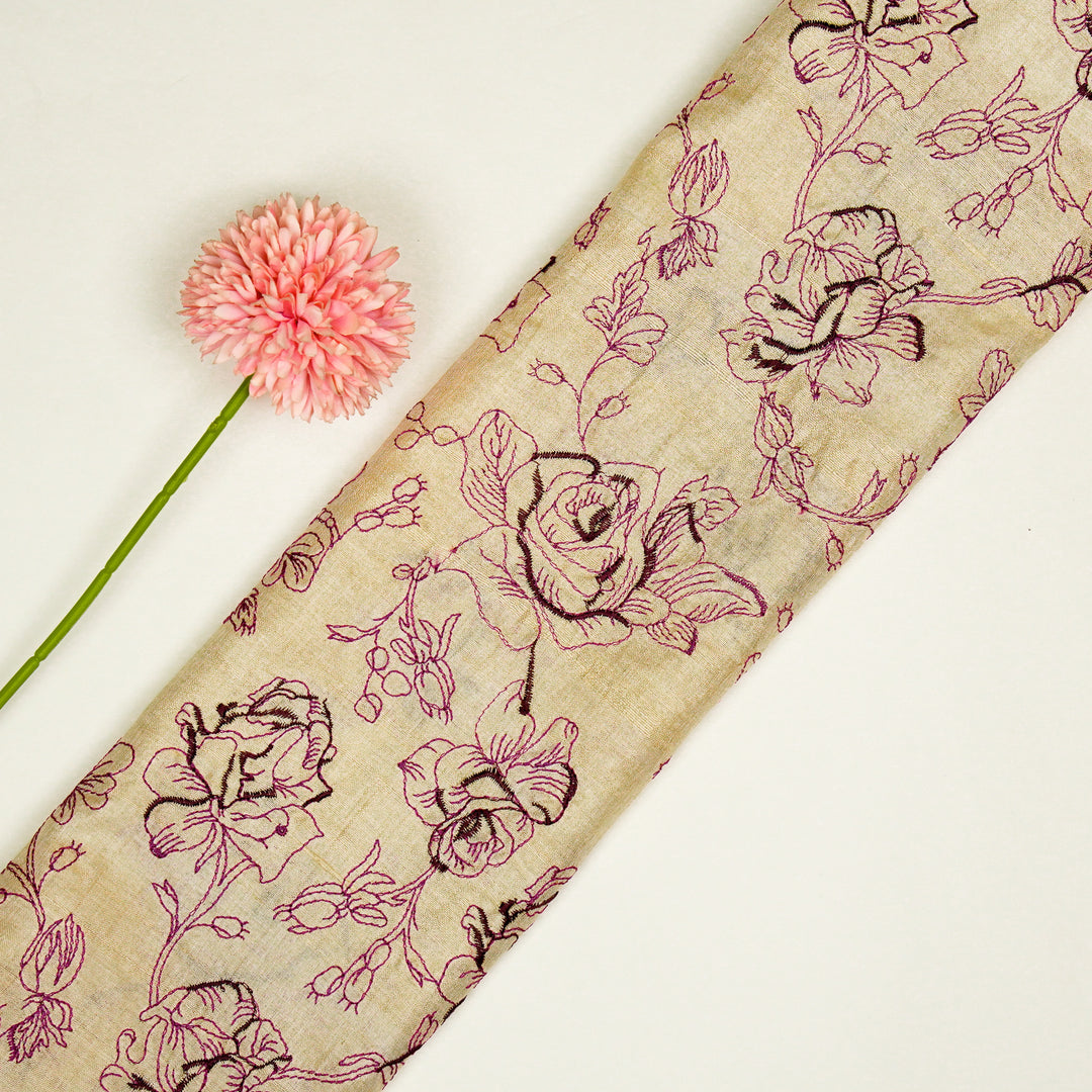 Gulika Jaal on Natural/Purple Munga Silk Embroidered Fabric